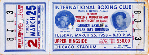 Carmen Basilio-Ray Robinson II Official Onsite Boxing Ticket (1958)