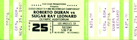 Roberto Duran-Sugar Ray Leonard I Official Closed Circuit Boxing Ticket (1980)