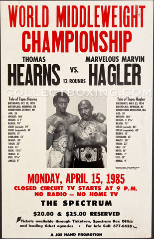 MARVIN HAGLER VS THOMAS HEARNS CLOSED CIRCUIT POSTER 1985